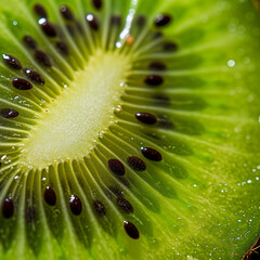 Kiwi Perfection - Vivid Green Texture with Black Seeds and Fresh Droplets