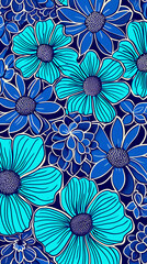 Fototapeta na wymiar Blue vintage flowers pattern, Generative AI