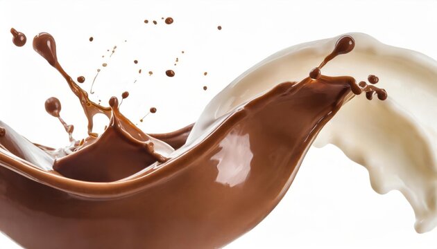 milk and chocolate splash smooth abstract shapes with clipping path isolated on white
