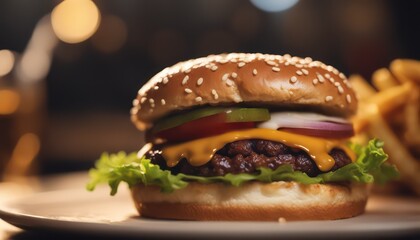 Gourmet cheeseburger with golden fries