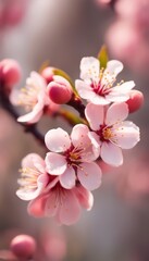 Close-up of delicate pink cherry blossoms against a soft-focus background