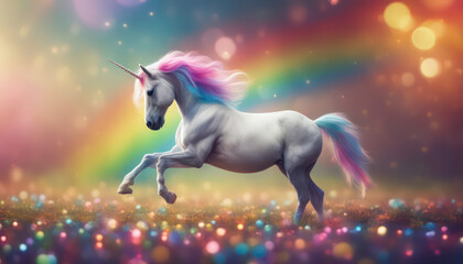 Obraz na płótnie Canvas Magical unicorn in enchanted meadow