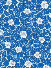 Blue vintage flowers pattern, Generative AI