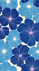 Blue vintage flowers pattern, Generative AI