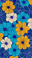 Blue vintage flowers pattern, Generative AI