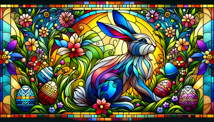 stained glass Easter bunny