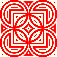 Crossing circles, rhombuses, triangles, squares ornament. Linear seamless pattern. Abstract background. Mosaic vector. Geometric illustration. Embroidery backdrop.