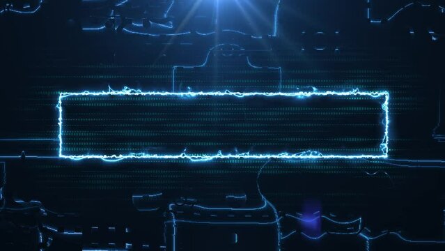 modern digital stylized electric intro for title or headline background. Technology high tech animation with neon glowing electric rectangle
