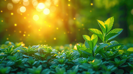 Spring Equinox Day Bokeh Banner   Green Plants Leafs  And Sun