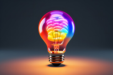3D Polygon Puzzle Light Bulb with Brain Splash Innovative 3D polygon puzzle light bulb design, erupting with a colorful brain splash, representing brainstorm and inspiration.  Generative AI,