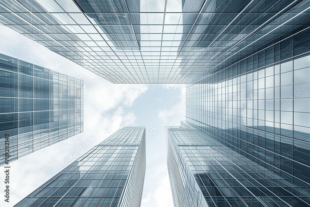 Wall mural panoramic view of a glass tower on sky above