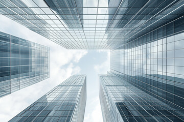 Fototapeta na wymiar panoramic view of a glass tower on sky above