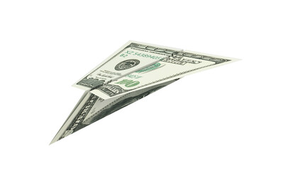 Plane made with dollars. Money folded into the shape of an airplane. 3D render.