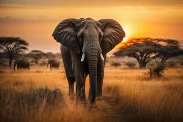 Fototapeta na wymiar elephant in the sunset