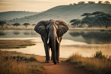 elephant in the sunset