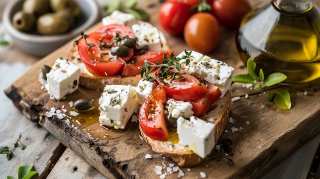 Dakos or ntakos Greece salad. Rusks with tomatoes and feta cheese.