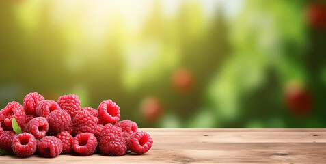 fresh raspberries on wooden background