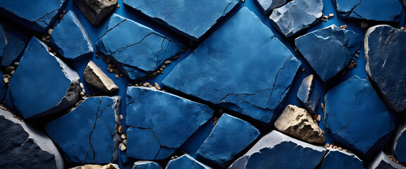 texture of clean empty blue stone surface backdrop between blue wall texture background.