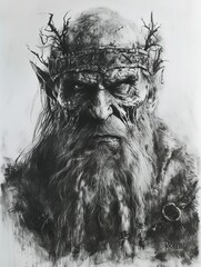 a drawing of a man with a beard and a crown