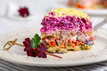 Salad with herring and vegetables.