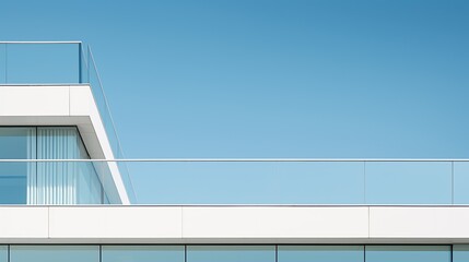 A minimalist architectural detail showing the clean lines and elegant design of a contemporary building against a clear blue sky.