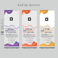 
Changeable roll-up banner vector template for a corporate business. organizations Background for presentation is rolled up. Design on a vertical roll-up banner.