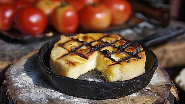 Grilled provoleta cheese with seasonings