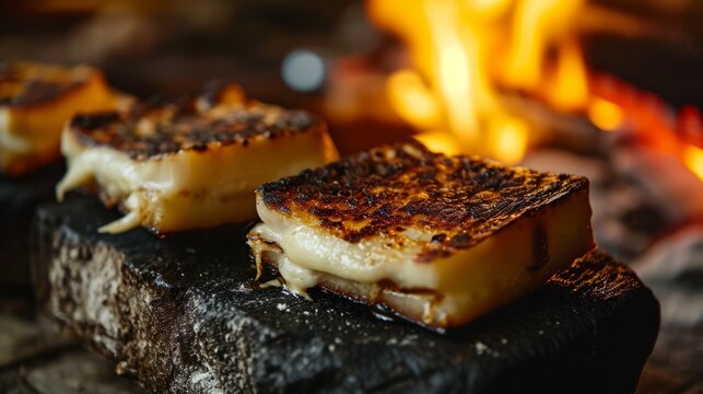 Grilled provoleta cheese with seasonings