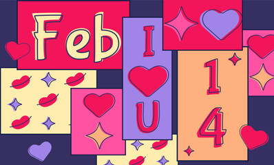 Valentine's Day collage with inscriptions and hearts