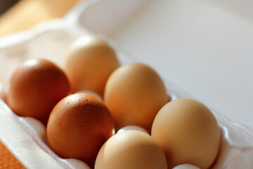 packaging of brown chicken eggs. natural farming, environmental products, healthy food.