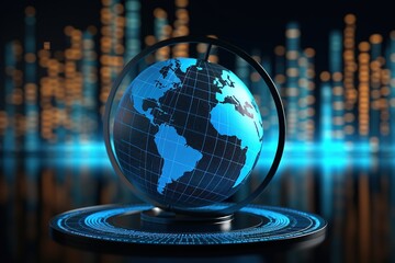 Globe with binary code on blue background, 3d illustration, Ai Generated
