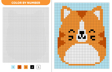 Red cat squishmallow. Color by number. Pixel coloring book. Numbered squares. Game for kids