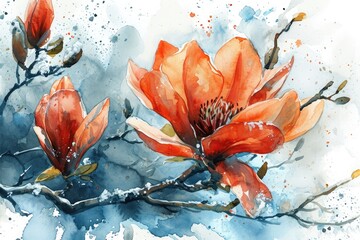 Watercolor Winter Flowers Illustration Background