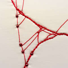 single red stitched line with red thread created with Generative Ai