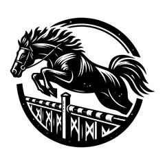horse jumping over the barrier emblem illustration
