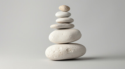 Fototapeta na wymiar Pebble stone stack on light gray background. 