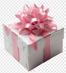 White Gift Box with a Pink Ribbon in Elegant Style