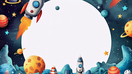 A minimal hand drawn style space theme, Generative AI