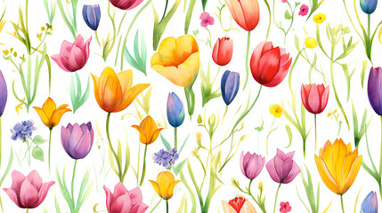 seamless pattern tulips on white background
