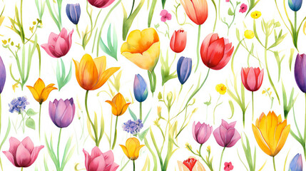 Obraz premium seamless pattern tulips on white background 