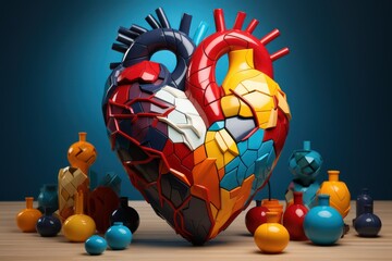 Human heart made of colorful plastic blocks and cubes
