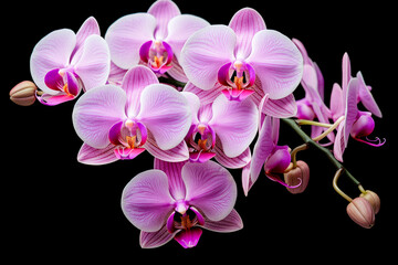 Fototapeta na wymiar pink flower orchid Falinopsis on black background. Isolated object