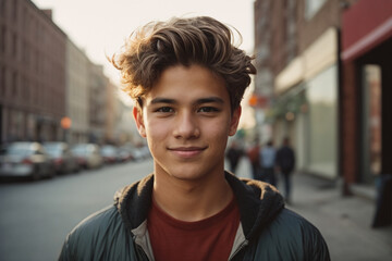 portrait of a young man in the city street - obrazy, fototapety, plakaty