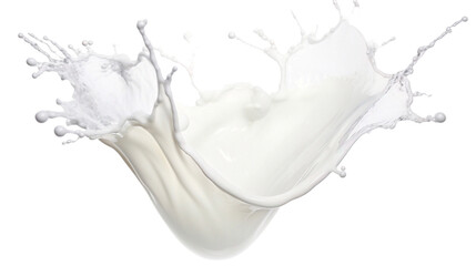 White milk wave splash with splatters and drops isolated in transparent background.