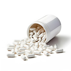 Pills spilling out of a white bottle