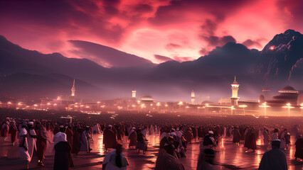 Fototapeta na wymiar Red sky upon the Islamic spiritual places