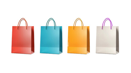 Collection of friendly recyclable side view blank shopping paper bag isolated in transparent background.