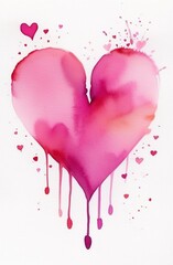 розовые сердечки на белом фоне, сердце, акварель, стиль, потеки, рисунок, иллюстрация , открытка, завтавка