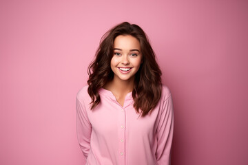Fototapeta premium Young pretty brunette girl over isolated colorful background