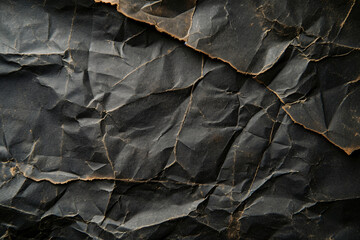 Photo texture old paper in a black hue, wrinkled black paper